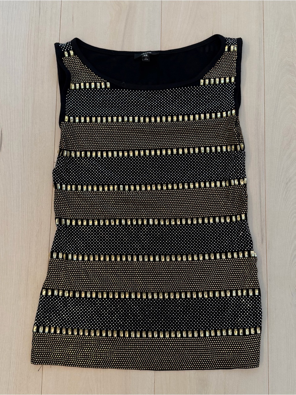 GRAYSE Black Tank Top with Gold Stripe Embellishments